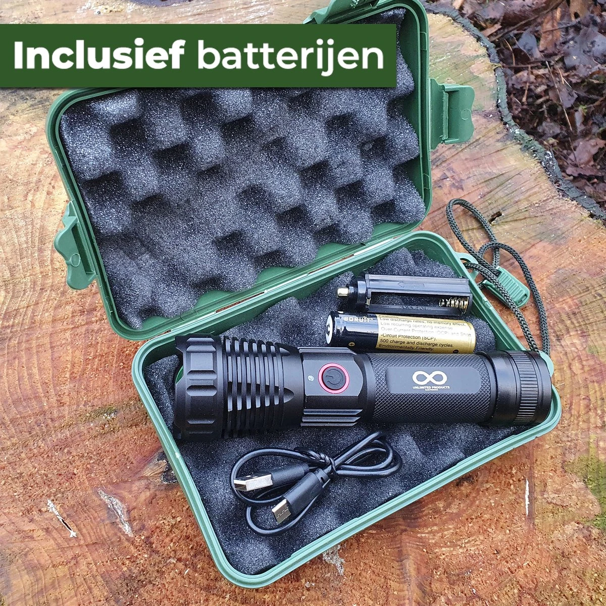 Unlimited Products Militaire Zaklamp LED Oplaadbaar - 2000 Lumen - IP68 Waterdicht - Hard Case Opbergdoos 1 Unlimited Products Militaire Zaklamp LED Oplaadbaar - 2000 Lumen - IP68 Waterdicht - Hard Case Opbergdoos