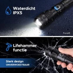 Merkloos TravelR LED Zaklamp – USB Oplaadbaar – Waterproof – 3000 Lumen – Zwart -Bo Camp Goedkope Winkel 1200x1200 1589
