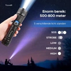 Merkloos TravelR LED Zaklamp – USB Oplaadbaar – Waterproof – 3000 Lumen – Zwart -Bo Camp Goedkope Winkel 1200x1200 1590