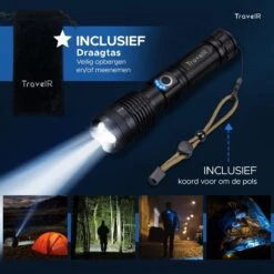 Merkloos TravelR LED Zaklamp – USB Oplaadbaar – Waterproof – 3000 Lumen – Zwart -Bo Camp Goedkope Winkel 1200x1200 1592