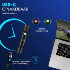 K-NATICS LITE Militaire LED Zaklamp - 1500 Lumen - 2200mAh Batterij - Zoomfunctie - 2 Jaar Garantie! -Bo Camp Goedkope Winkel 1200x1200 1596