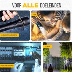 TradeRB® Militaire LED Zaklamp - USB Oplaadbare Zaklamp - Inclusief 5000 MAh Batterij - 20 Branduren - Zoomfunctie - Telescopische Lens - 3000 Lumen - Aluminium - Zwart -Bo Camp Goedkope Winkel 1200x1200 1627