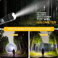 TradeRB® Militaire LED Zaklamp - USB Oplaadbare Zaklamp - Inclusief 5000 MAh Batterij - 20 Branduren - Zoomfunctie - Telescopische Lens - 3000 Lumen - Aluminium - Zwart -Bo Camp Goedkope Winkel 1200x1200 1629