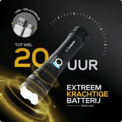 TradeRB® Militaire LED Zaklamp - USB Oplaadbare Zaklamp - Inclusief 5000 MAh Batterij - 20 Branduren - Zoomfunctie - Telescopische Lens - 3000 Lumen - Aluminium - Zwart -Bo Camp Goedkope Winkel 1200x1200 1630