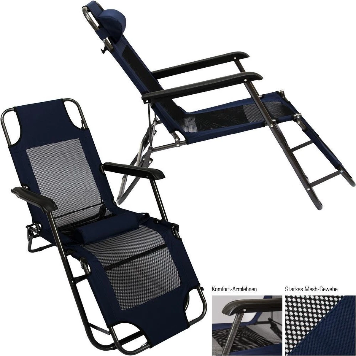 Ligstoel 155x60cm - Opvouwbaar Campingstoel Ligbed Strandstoel Tuinstoel Vouwligstoel Blauw 15 Ligstoel 155x60cm - Opvouwbaar Campingstoel Ligbed Strandstoel Tuinstoel Vouwligstoel Blauw - Afbeelding 15