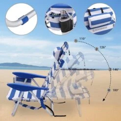 Naqsh Store Strandstoel Met Hoofdkussen, Aluminium, Draagbare Vouwstoel, Campingstoel, Opvouwbaar En Verstelbaar, Zoals Een Rugzak Draagbaar, Buitenstoel, Blauw En Wit Gestreept GCB62BU -Bo Camp Goedkope Winkel 1200x1200 34