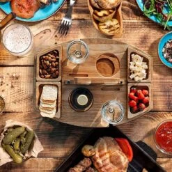 Merkloos Houten Outdoor Wijntafel Draagbare Houten Picknicktafel Mini Campingtafels Met Wijnglas Houder Voor Tuin Outdoor Camping Picknick Strand - Plataan Hout - Wijn -Bo Camp Goedkope Winkel 1200x1200 349