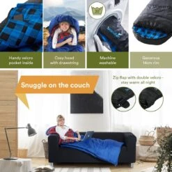 Skandika Dundee Flannel-L Slaapzak – Mummmieslaapzakken – Slaapzakken Volwassen - Maat M – Unisex - Katoen, Luxe Kwaliteit, Dubbele Slaapzak, 3 Seizoenen, Tot -20°C - 220 X 80 Cm - Outdoor Kampeerslaapzak – Ritssluiting Links - Zwart/blauw -Bo Camp Goedkope Winkel 1200x1200 394