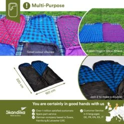 Skandika Dundee Flannel-L Slaapzak – Mummmieslaapzakken – Slaapzakken Volwassen - Maat M – Unisex - Katoen, Luxe Kwaliteit, Dubbele Slaapzak, 3 Seizoenen, Tot -20°C - 220 X 80 Cm - Outdoor Kampeerslaapzak – Ritssluiting Links - Zwart/blauw -Bo Camp Goedkope Winkel 1200x1200 396