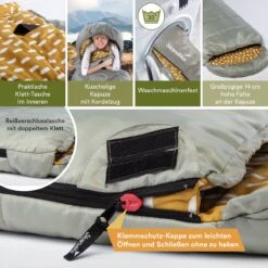 Skandika Dundee Flannel-R Slaapzak – Slaapzakken – Slaapzakken Volwassen - Maat M – Unisex - Katoen, Luxe Kwaliteit, Dubbele Slaapzak, 3 Seizoenen, Tot -20°C - 220 X 80 Cm - Outdoor Kampeerslaapzak – Ritssluiting Rechts - Grijs/geel -Bo Camp Goedkope Winkel 1200x1200 512