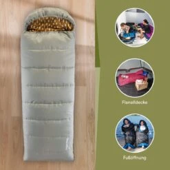 Skandika Dundee Flannel-R Slaapzak – Slaapzakken – Slaapzakken Volwassen - Maat M – Unisex - Katoen, Luxe Kwaliteit, Dubbele Slaapzak, 3 Seizoenen, Tot -20°C - 220 X 80 Cm - Outdoor Kampeerslaapzak – Ritssluiting Rechts - Grijs/geel -Bo Camp Goedkope Winkel 1200x1200 513