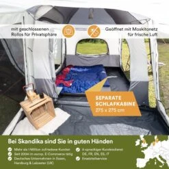 Skandika Pitea XL CROSS Tent – Koepeltenten - Autotent – Campingtent Voor SUV, Caddy, Auto, CUV - Voor Max. 4 Personen – Vrijstaand – Met/zonder Slaapcabine – Max. Stahoogte 230 Cm – 3000mm Waterkolom - 475 X 290 X 230 Cm (LxBxH) – Kamperen - Grijs -Bo Camp Goedkope Winkel 1200x1200 556