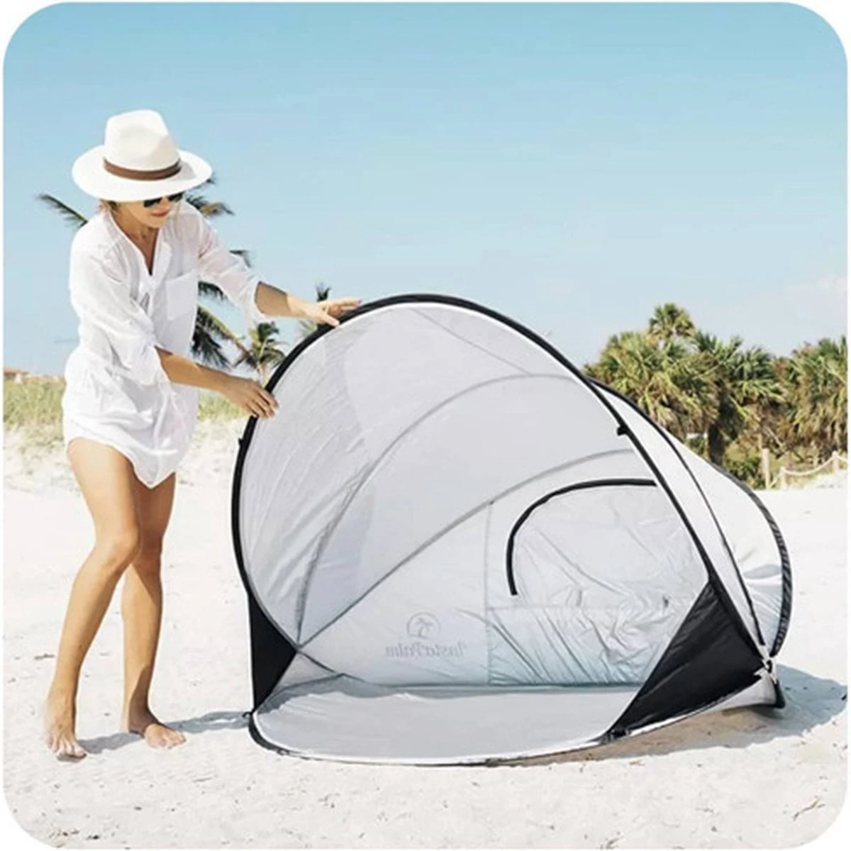 Deryan Luxe Pop Up Strandtent XXL - Anti-UV 50+ - Zilver 5 Deryan Luxe Pop Up Strandtent XXL - Anti-UV 50+ - Zilver - Afbeelding 5