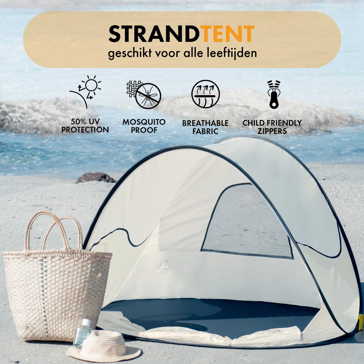 Deryan Luxe Pop Up Strandtent - Anti-UV 50+ - Cream 9 Deryan Luxe Pop Up Strandtent - Anti-UV 50+ - Cream - Afbeelding 9