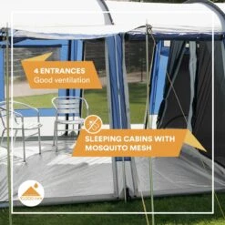 Skandika Montana 8 Tent – Tunneltenten – 8 Persoons Tent – Campingtent – 200 Cm Stahoogte – 2-4 Slaapcabines - Muggengaas – Familietent – 4 Ingangen – 700 X 310 X 200 Cm (L X B X H) - 5000 Mm Waterkolom – Outdoor, Camping – Kamperen – Blauw -Bo Camp Goedkope Winkel 1200x1200 681