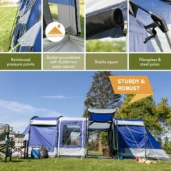 Skandika Montana 8 Tent – Tunneltenten – 8 Persoons Tent – Campingtent – 200 Cm Stahoogte – 2-4 Slaapcabines - Muggengaas – Familietent – 4 Ingangen – 700 X 310 X 200 Cm (L X B X H) - 5000 Mm Waterkolom – Outdoor, Camping – Kamperen – Blauw -Bo Camp Goedkope Winkel 1200x1200 684