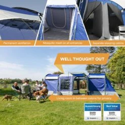 Skandika Montana 8 Tent – Tunneltenten – 8 Persoons Tent – Campingtent – 200 Cm Stahoogte – 2-4 Slaapcabines - Muggengaas – Familietent – 4 Ingangen – 700 X 310 X 200 Cm (L X B X H) - 5000 Mm Waterkolom – Outdoor, Camping – Kamperen – Blauw -Bo Camp Goedkope Winkel 1200x1200 687