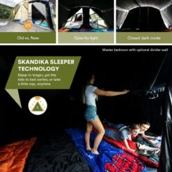 Skandika Montana 8 Sleeper Tent – Tunneltent – 8 Persoons Familietent - Campingtent – Sleeper Technology (2 Tot 4 Extra Donkere Slaapcabines) – Ingenaaide Tentvloer - Muggengaas – 700 X 310 X 200 Cm (LxBxH) – 5000mm Waterkolom – Kamperen – Blauw/wit -Bo Camp Goedkope Winkel 1200x1200 739