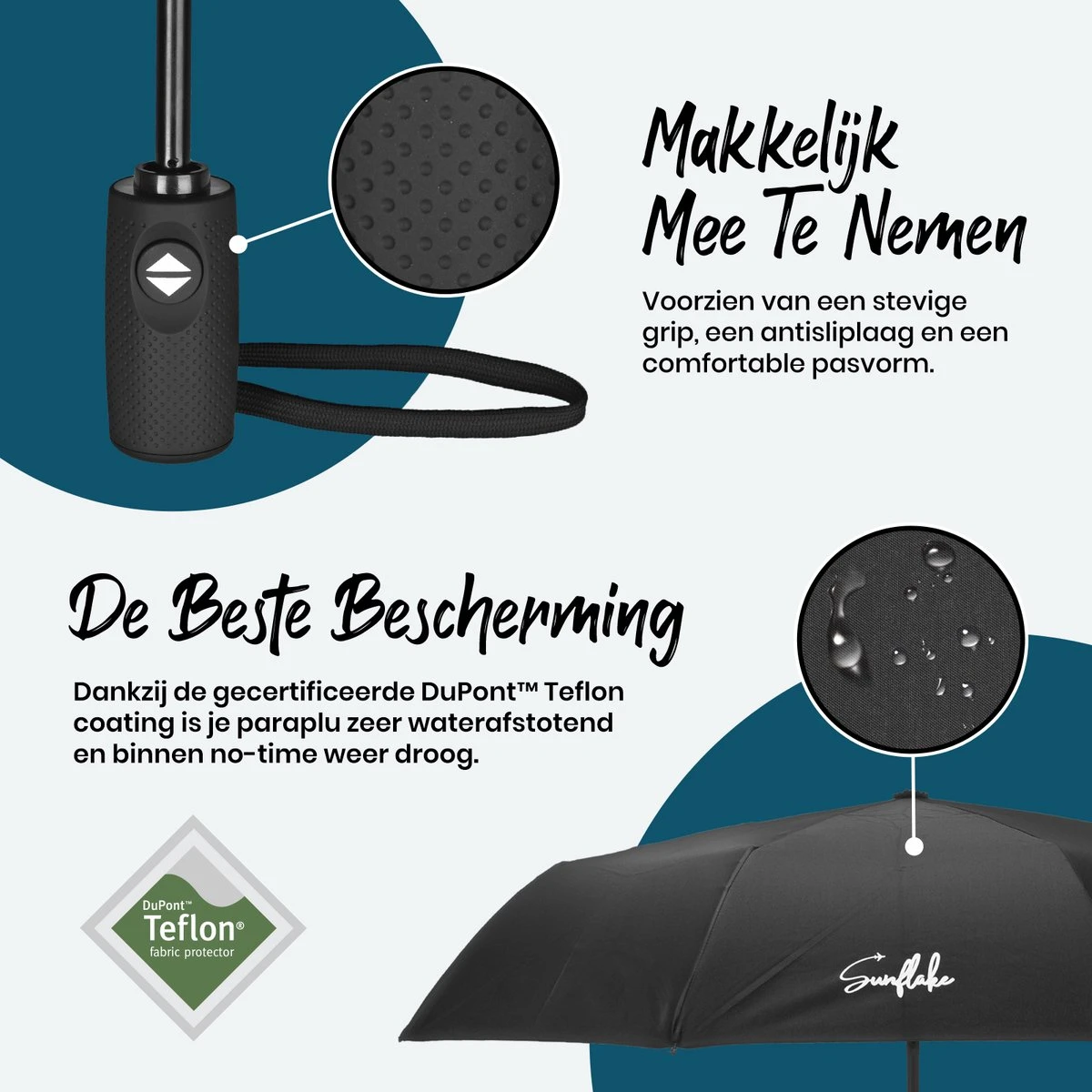 Sunflake Stormparaplu Opvouwbaar - Stormbestendig Tot 140km/u - Automatisch Uitklapbaar - Incl. Beschermhoes En Reisetui - Zwart 3 Sunflake Stormparaplu Opvouwbaar - Stormbestendig Tot 140km/u - Automatisch Uitklapbaar - Incl. Beschermhoes En Reisetui - Zwart - Afbeelding 3