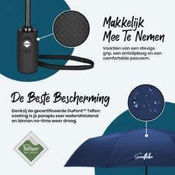 Sunflake Stormparaplu Opvouwbaar - Stormbestendig Tot 140km/u - Automatisch Uitklapbaar - Incl. Beschermhoes En Reisetui - Blauw -Bo Camp Goedkope Winkel 1200x1200 943