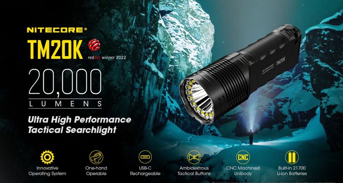 Nitecore TM20K 20,000 Lumen - Tactische Zaklamp - Oplaadbaar - Zoeklamp 5 Nitecore TM20K 20,000 Lumen - Tactische Zaklamp - Oplaadbaar - Zoeklamp - Afbeelding 5