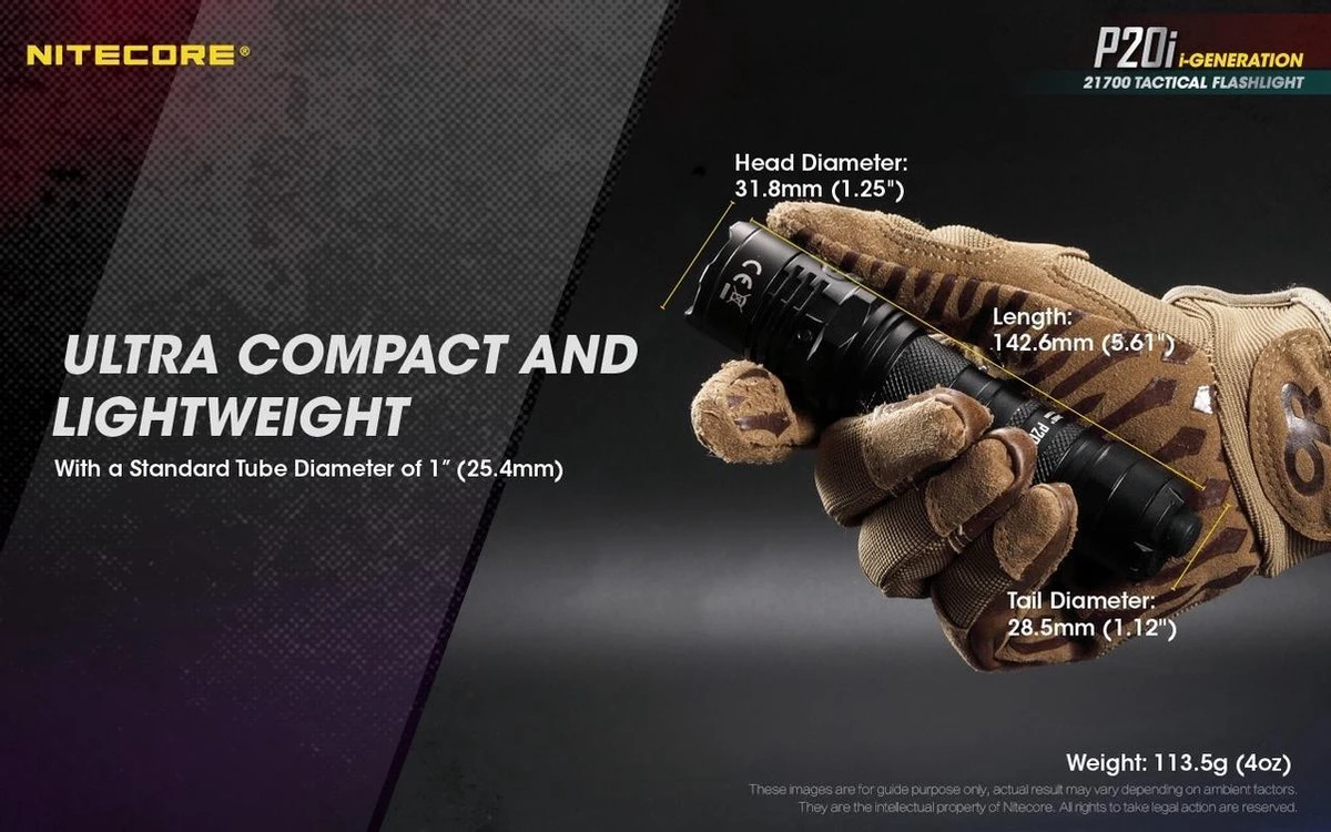 NiteCore Zaklamp P20i I-Generation- USB-C Oplaadbaar- 1800 Lumen- Zwart 7 NiteCore Zaklamp P20i I-Generation- USB-C Oplaadbaar- 1800 Lumen- Zwart - Afbeelding 7