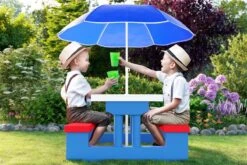 Merkloos Kinder Picknicktafel Met Parasol - Blauw -Bo Camp Goedkope Winkel 1200x800 10