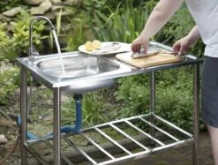 Camping/Outdoor Inox Tafel Met Gootsteen Lavabo En Kraan 100x77x50cm -Bo Camp Goedkope Winkel 1200x909