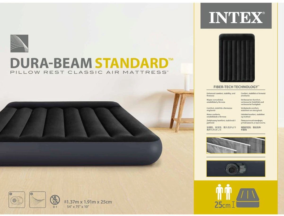 Intex Luchtbed - Twijfelaar - 137 X 191 X 25 Cm - Blauw - Met Ingebouwde Pomp, Hoeslaken Antraciet En Reparatieset 8 Intex Luchtbed - Twijfelaar - 137 X 191 X 25 Cm - Blauw - Met Ingebouwde Pomp, Hoeslaken Antraciet En Reparatieset - Afbeelding 8