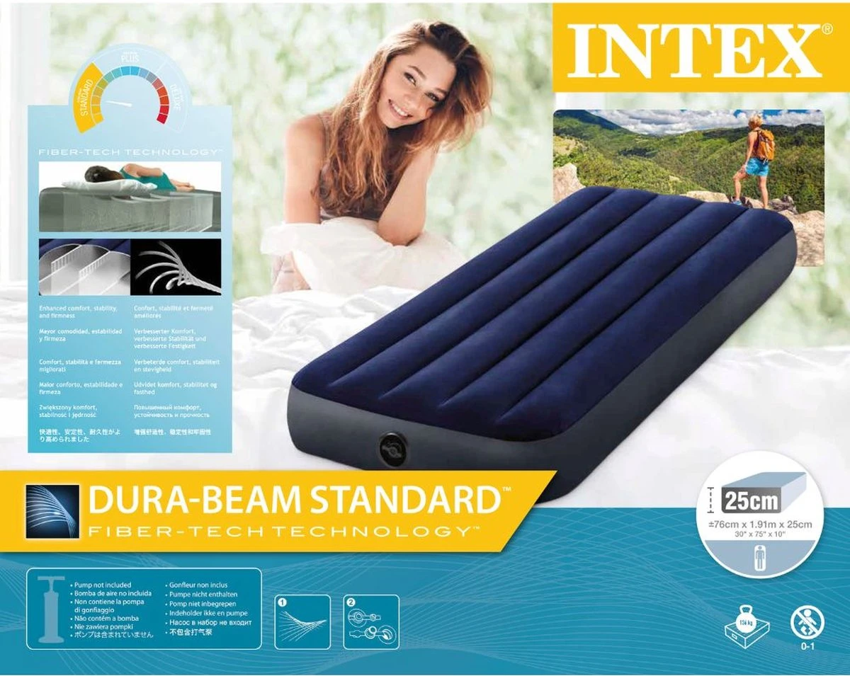 Intex Luchtbedset Intex Luchtbed - 1-Persoons - 76 X 191 X 25 Cm - Blauw + Intex Elektrische Pomp - 650 Liter/min + Hoeslaken Antraciet + Reparatieset 6 Intex Luchtbedset Intex Luchtbed - 1-Persoons - 76 X 191 X 25 Cm - Blauw + Intex Elektrische Pomp - 650 Liter/min + Hoeslaken Antraciet + Reparatieset - Afbeelding 6