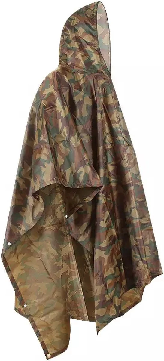 Regenponcho / Fietsponcho Herbruikbaar Voor Volwassenen ( Dames En Heren ) - 200x110cm - 100% Ripstop Polyester - Camouflage 8 Regenponcho / Fietsponcho Herbruikbaar Voor Volwassenen ( Dames En Heren ) - 200x110cm - 100% Ripstop Polyester - Camouflage - Afbeelding 8