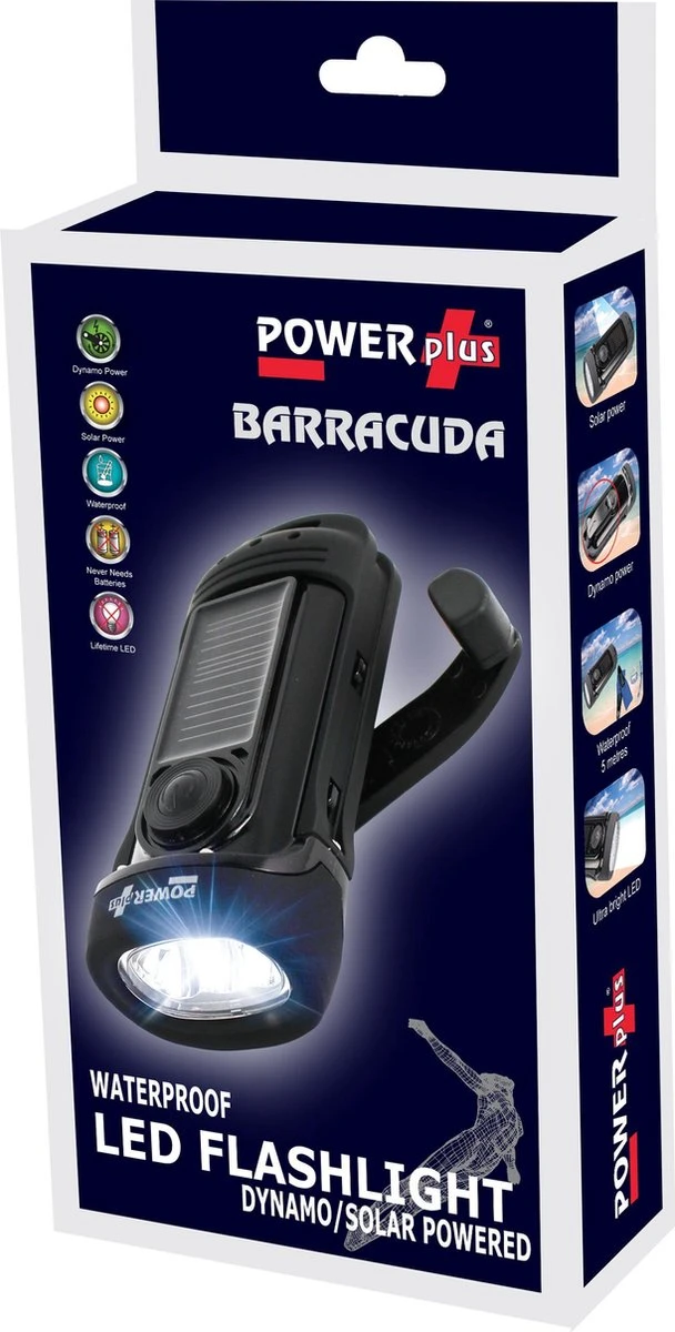 POWERplus Barracuda Solar En Dynamo Waterproof Oplaadbare LED Zaklamp | Waterproof Tot 2 Meter 4 POWERplus Barracuda Solar En Dynamo Waterproof Oplaadbare LED Zaklamp | Waterproof Tot 2 Meter - Afbeelding 4