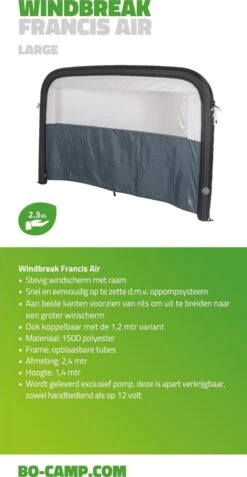 Bo-Camp - Windscherm (tent) - Francis - Air - 2.4 X 1.4 Meter - Grijs 5 Bo-Camp - Windscherm (tent) - Francis - Air - 2.4 X 1.4 Meter - Grijs -Bo Camp Goedkope Winkel 622x1200 2