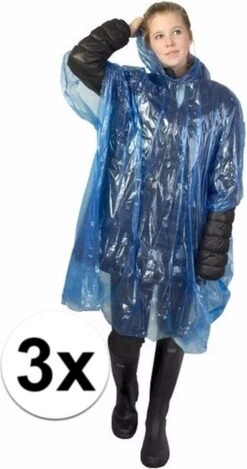Merkloos 3x Wegwerp Regenponcho Blauw - Poncho -Bo Camp Goedkope Winkel 632x1200