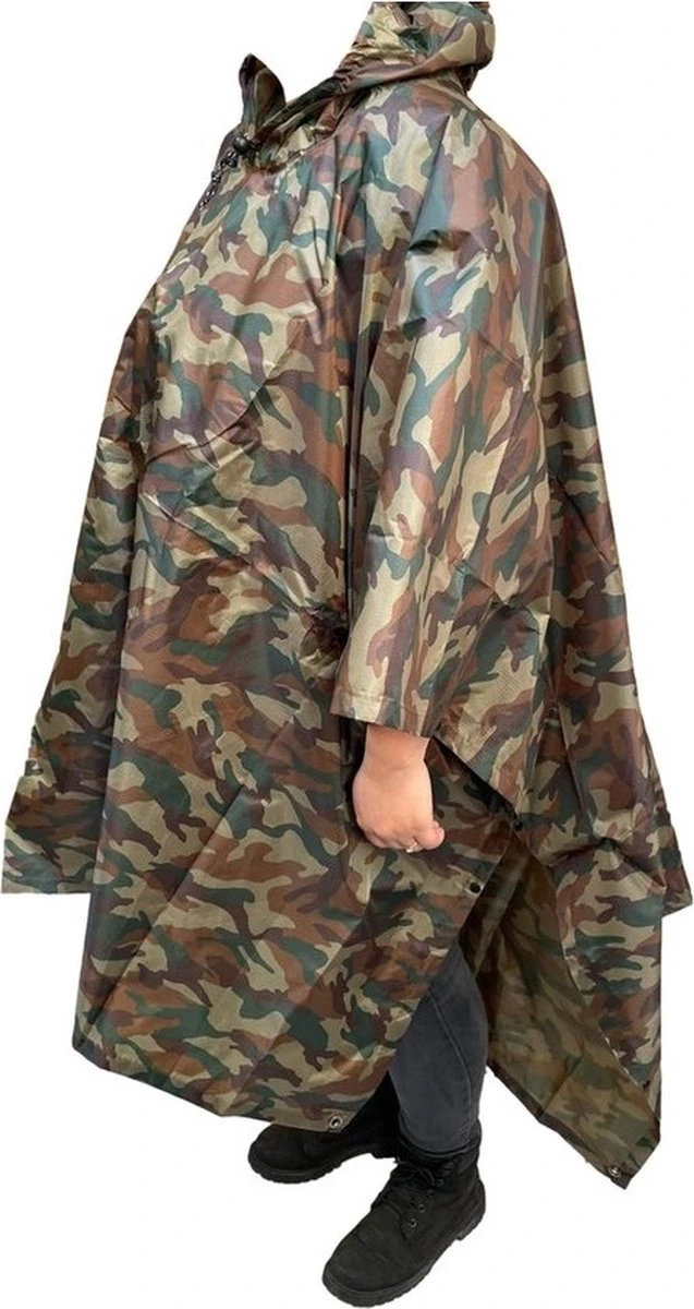 Regenponcho / Fietsponcho Herbruikbaar Voor Volwassenen ( Dames En Heren ) - 200x110cm - 100% Ripstop Polyester - Camouflage 6 Regenponcho / Fietsponcho Herbruikbaar Voor Volwassenen ( Dames En Heren ) - 200x110cm - 100% Ripstop Polyester - Camouflage - Afbeelding 6