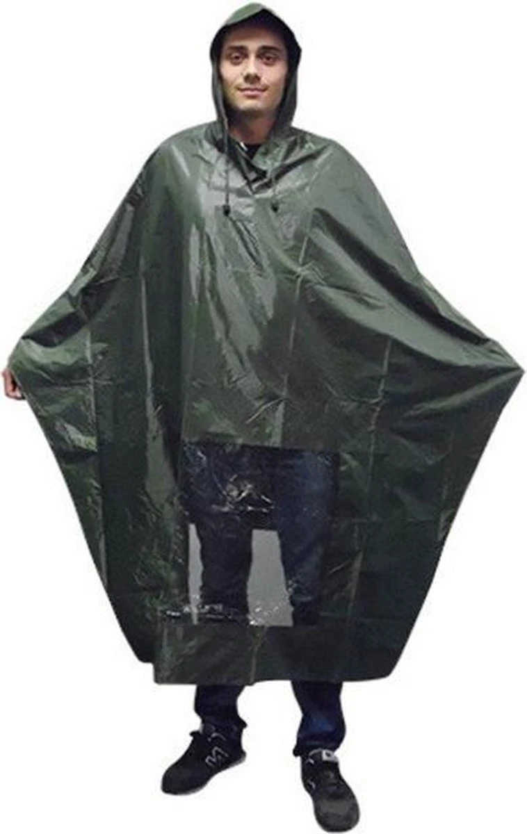Poncho Regenponcho - Fietsponcho Fiets - Koplampproof Transparant - One Size Unisex Olijfgroen - Hooodie 2 Poncho Regenponcho - Fietsponcho Fiets - Koplampproof Transparant - One Size Unisex Olijfgroen - Hooodie - Afbeelding 2