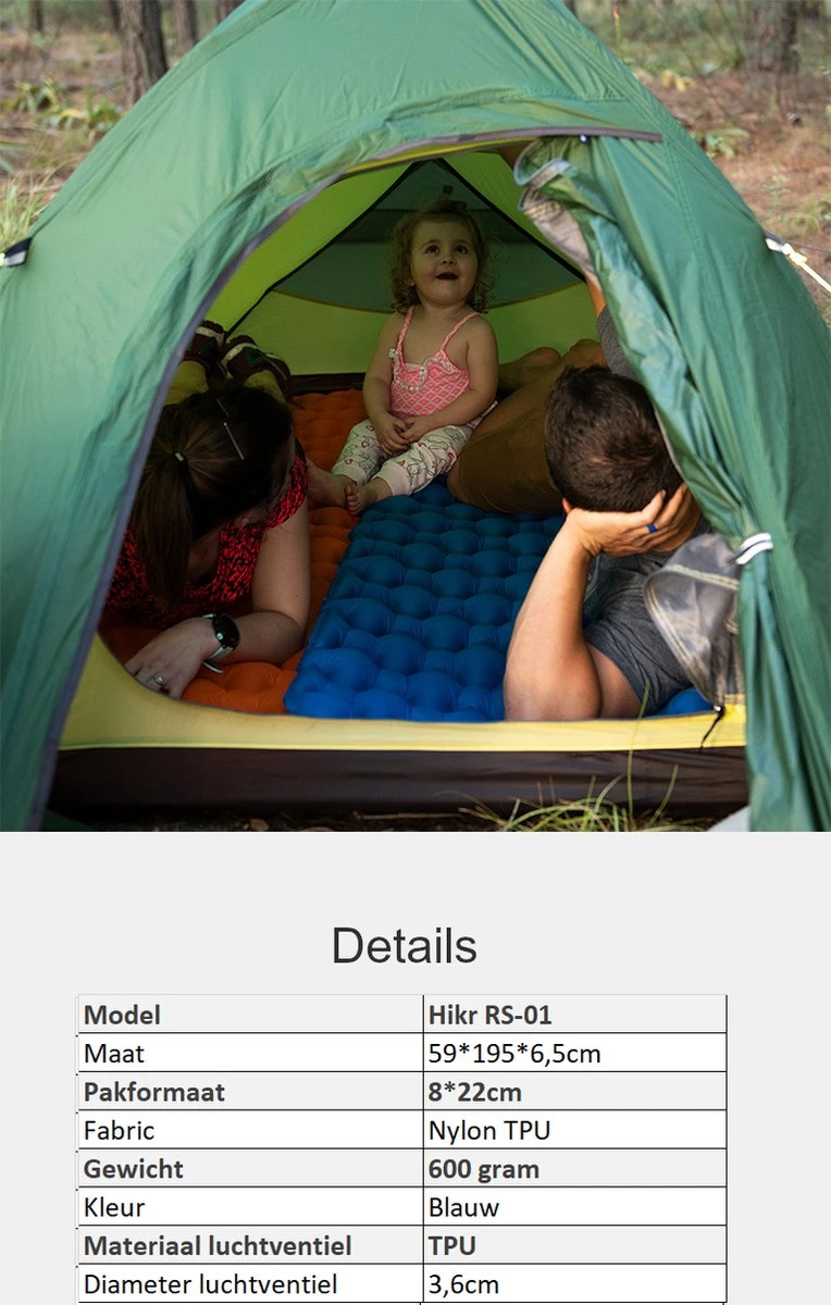Hikr® Luchtbed - Slaapmat - Opblaasbaar Matras - Lichtgewicht - Outdoor - Camping - Hiking & Wandelen 4 Hikr® Luchtbed - Slaapmat - Opblaasbaar Matras - Lichtgewicht - Outdoor - Camping - Hiking & Wandelen - Afbeelding 4