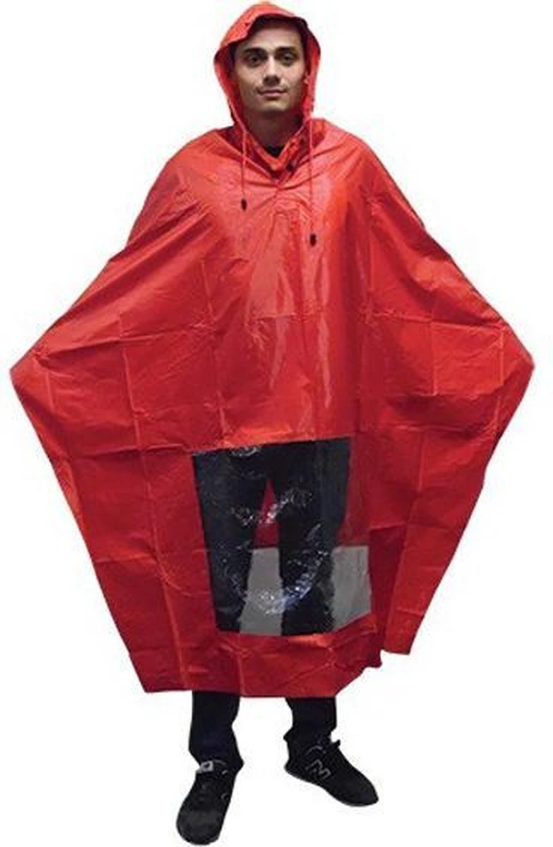 Poncho Regenponcho - Fietsponcho Fiets - Koplampproof Transparant - One Size Unisex Rood 2 Poncho Regenponcho - Fietsponcho Fiets - Koplampproof Transparant - One Size Unisex Rood - Afbeelding 2