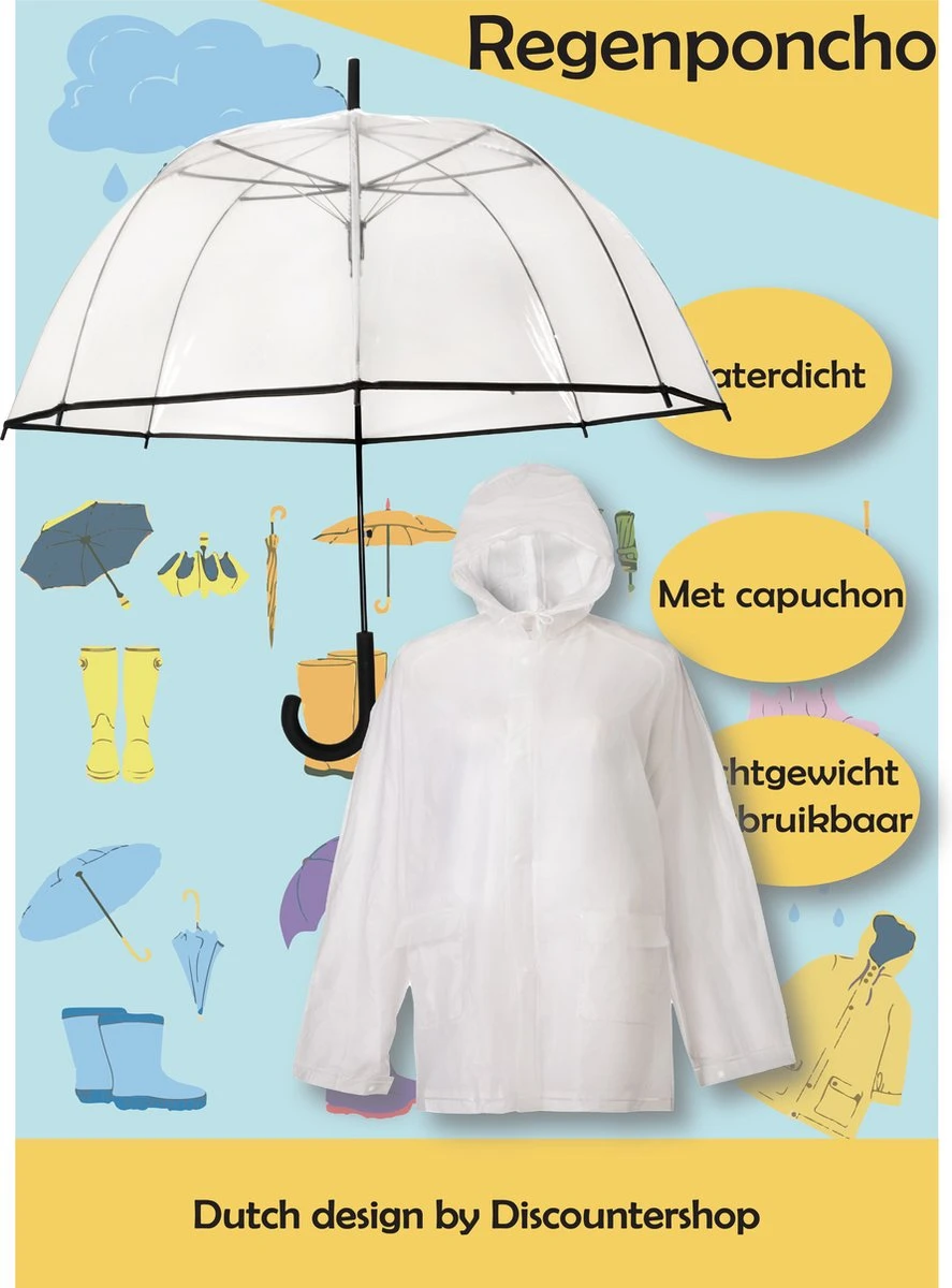 Regenponcho Stijlvol Waterdicht Transparant- Lichtgewicht En Herbruikbaar Met Capuchon - Transparant 2 Regenponcho Stijlvol Waterdicht Transparant- Lichtgewicht En Herbruikbaar Met Capuchon - Transparant - Afbeelding 2