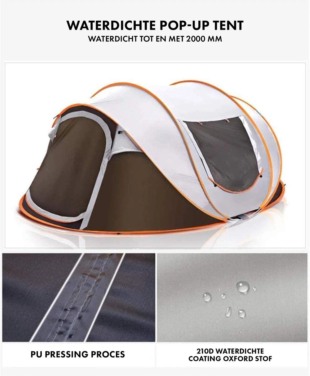 Fly Lab Luxe Pop Up Tent - Kampeer Tent - Grijs/Oranje - 4 Persoons 4 Fly Lab Luxe Pop Up Tent - Kampeer Tent - Grijs/Oranje - 4 Persoons - Afbeelding 4
